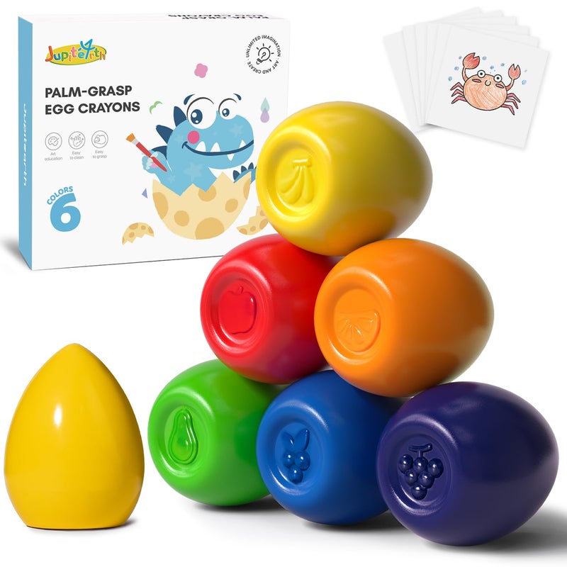 JUPITEARTH 6 Colors Egg Crayons for kids PalmGrasp Non Toxic Jumbo Washable Crayons for Kids Fat Brain Toys for Art Supplies and Perfect Gifts for Boys and Girls - Image 3