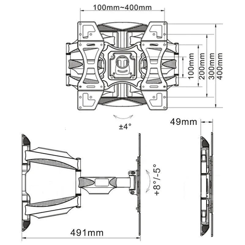 KALOC Double Arms Swivel TV Wall Mount for 37"-75" LED & LCD Flat Panel TVs up to 50 kg/110 lbs, VESA up to 400x400mm, Full Motion, 491 mm Extension, Black - TF-X7 - Image 2