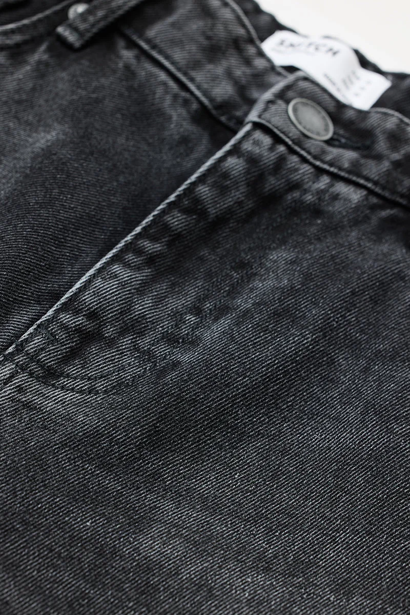 سنيتش Dark Grey Solid Loose Fit Streetwear Jeans