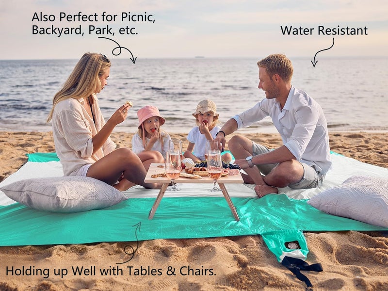 WEKAPO Beach Blanket - Sandproof Waterproof Extra Large Beach Mat | Oversized Sand-Free Lightweight Quick-Drying | Beach Vacation Essentials with Stakes & Corner Pockets (Turquoise, 7x7 FT) - Image 4