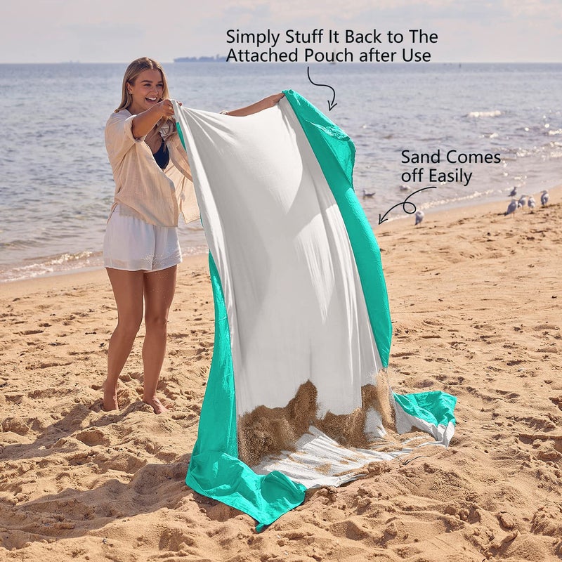 WEKAPO Beach Blanket - Sandproof Waterproof Extra Large Beach Mat | Oversized Sand-Free Lightweight Quick-Drying | Beach Vacation Essentials with Stakes & Corner Pockets (Turquoise, 7x7 FT) - Image 5