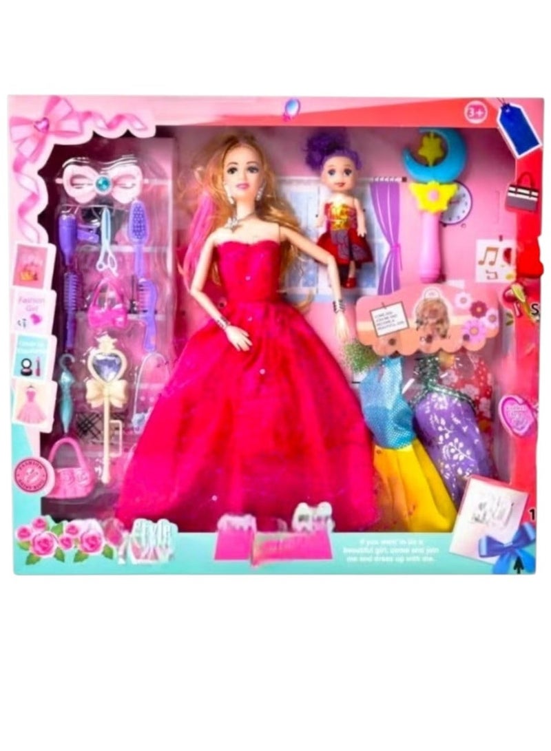 Beautiful Flexible Doll With Fashionable Dresses & Cool Accessories For Girls Ideal Pretend Play Dolls Playset For Toddlers With Extra Dresses
