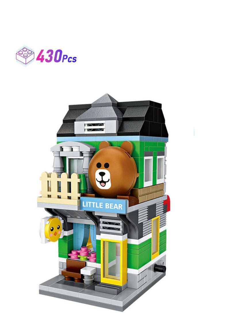 مجموعة مكعبات بناء من Bear Store Street View مكونة من 430 قطعة، مجموعة بناء إبداعية DIY، ألعاب تجميعية للأطفال والكبار، أثاث منزلي - Image 1