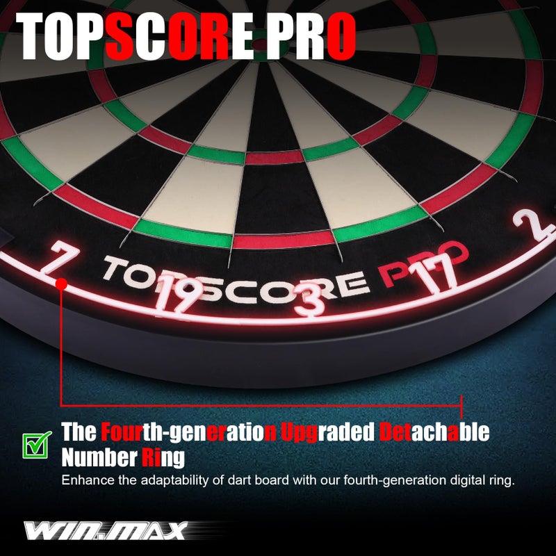win.max لوحة دارت WIN.MAX PRO - لوحة دارت من الفولاذ بسن برستل للبالغين مجموعة لوحة دارت بسن برستل مع 12 سهم معدني، حلقة أرقام دوارة، هدف خالي من الدبابيس - Image 4
