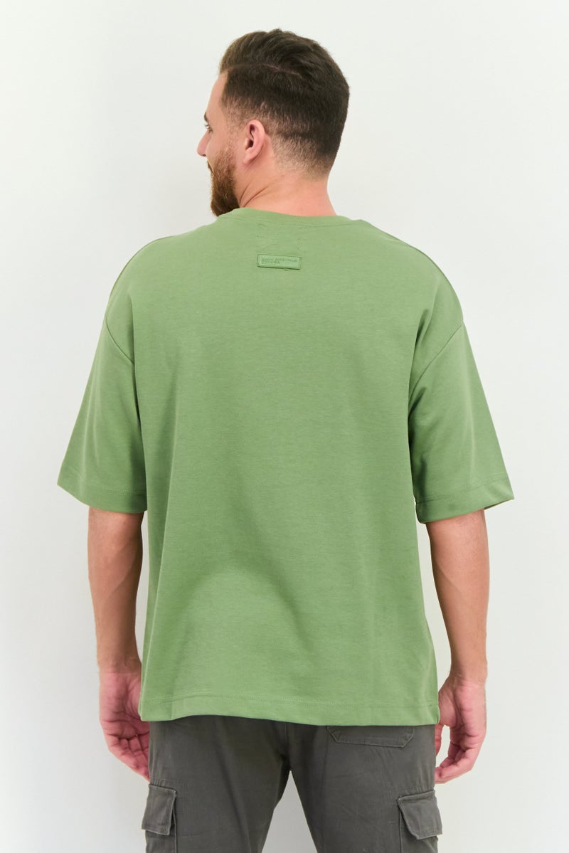 Blank Essentials Men Crew Neck Short Sleeve Brand Logo T Shirt, Forest Green - Image 3