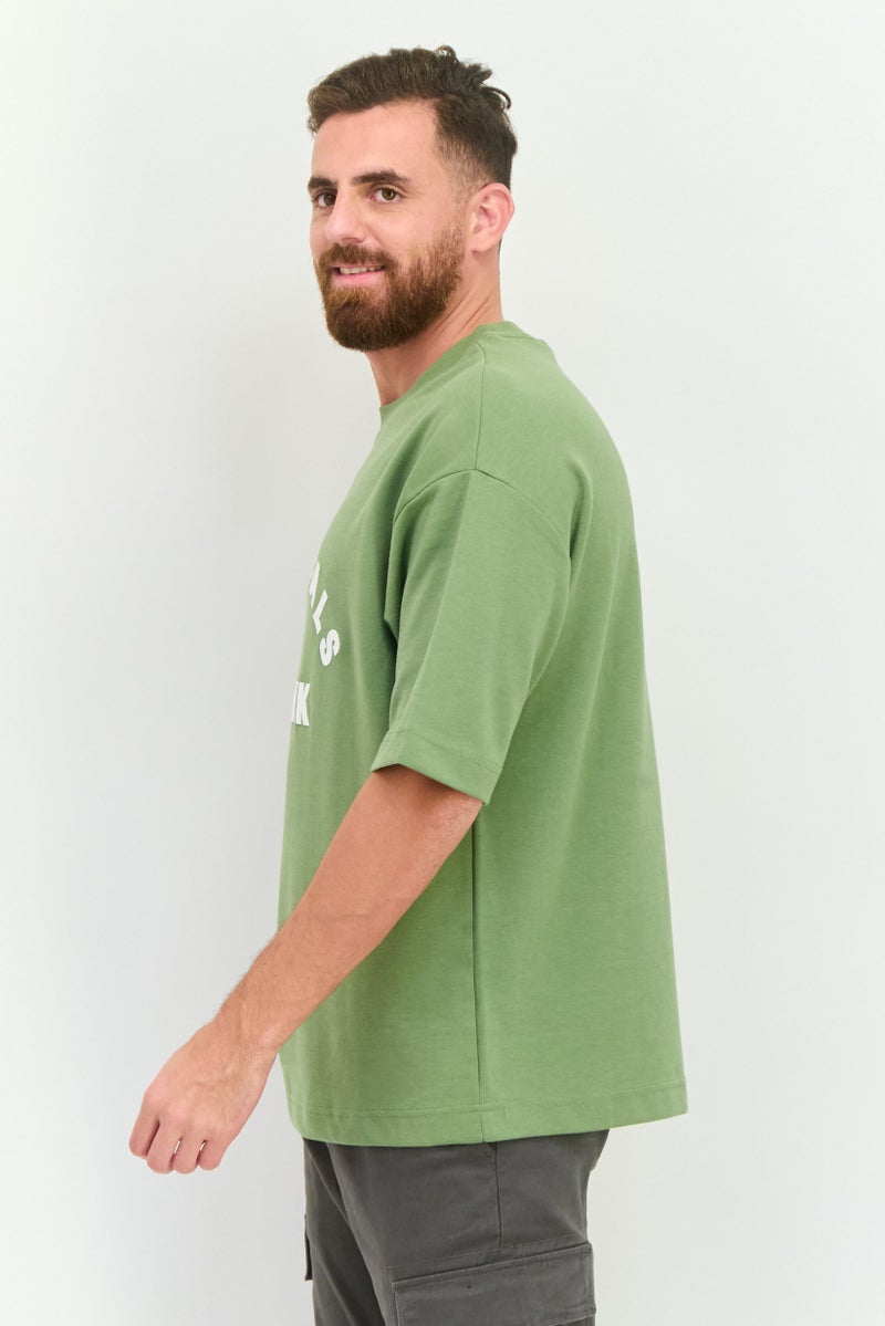 Blank Essentials Men Crew Neck Short Sleeve Brand Logo T Shirt, Forest Green - Image 4