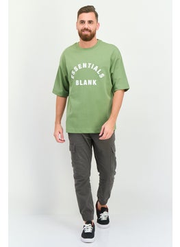 Blank Essentials Men Crew Neck Short Sleeve Brand Logo T Shirt, Forest Green  - Image 2