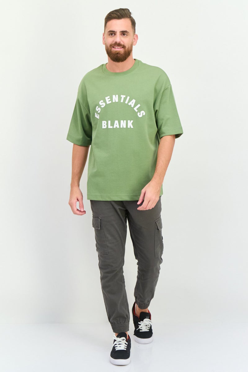 Blank Essentials Men Crew Neck Short Sleeve Brand Logo T Shirt, Forest Green - Image 2