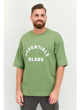 Blank Essentials Men Crew Neck Short Sleeve Brand Logo T Shirt, Forest Green  - Image 1