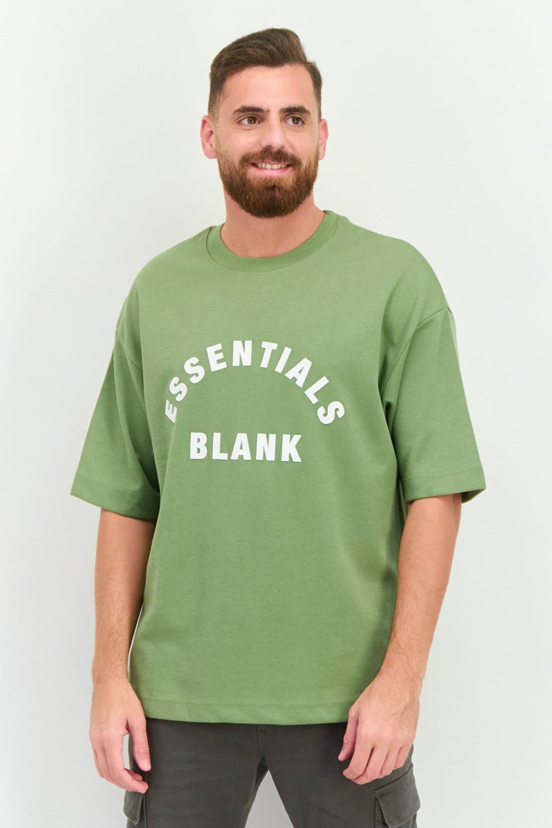 Blank Essentials Men Crew Neck Short Sleeve Brand Logo T Shirt, Forest Green - Image 1