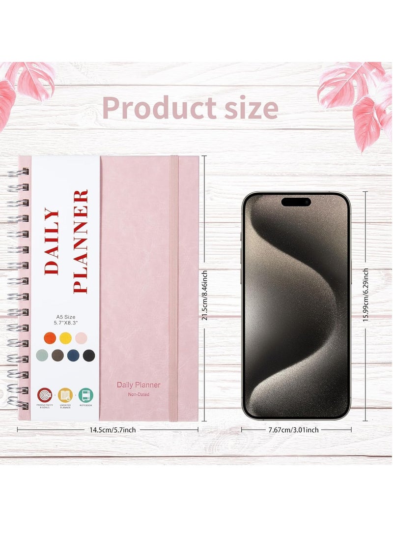 TRASSLE Leather Daily Planner Undated, Undated Daily Planner with Hourly Schedule, Elastic closure, A5 5.5"x 8.5" To-Do List Hard Cover Spiral Notebook Appointments Planner Notebook  - Image 5