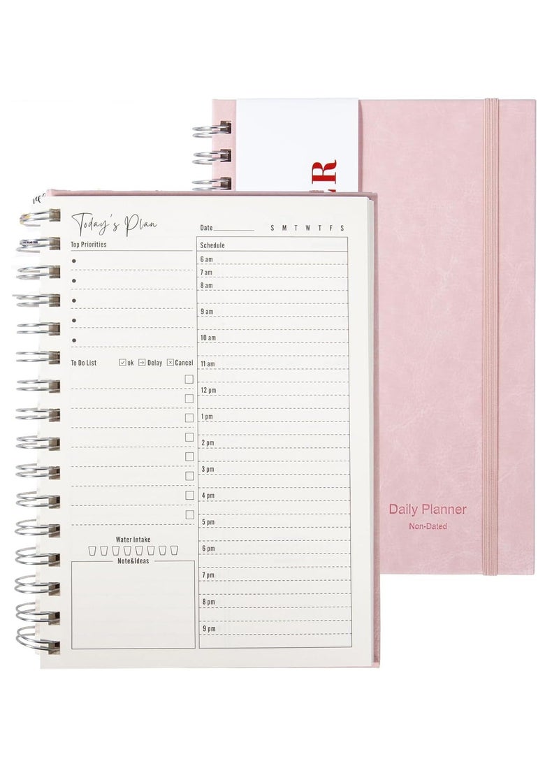 TRASSLE Leather Daily Planner Undated, Undated Daily Planner with Hourly Schedule, Elastic closure, A5 5.5"x 8.5" To-Do List Hard Cover Spiral Notebook Appointments Planner Notebook  - Image 1