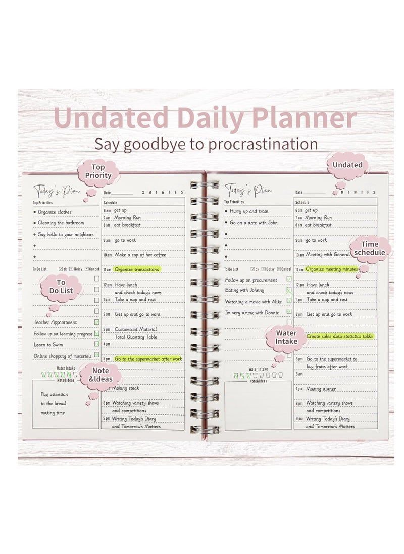 TRASSLE Leather Daily Planner Undated, Undated Daily Planner with Hourly Schedule, Elastic closure, A5 5.5"x 8.5" To-Do List Hard Cover Spiral Notebook Appointments Planner Notebook  - Image 3