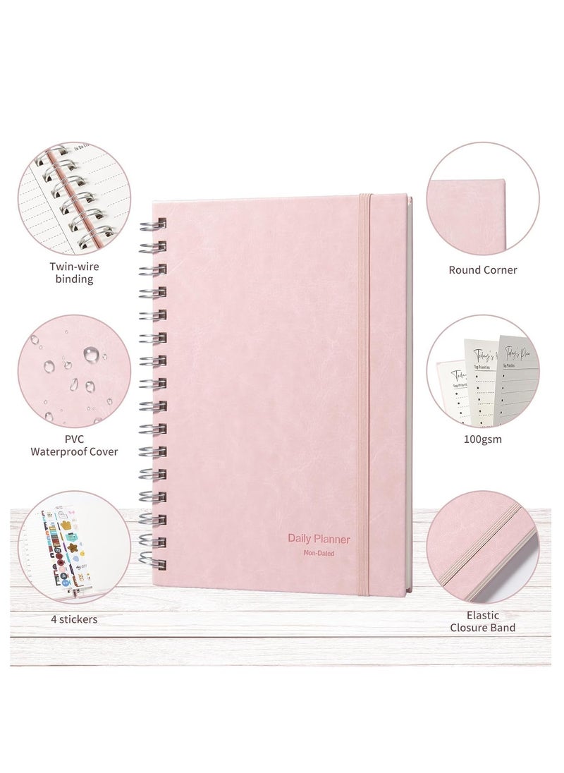 TRASSLE Leather Daily Planner Undated, Undated Daily Planner with Hourly Schedule, Elastic closure, A5 5.5"x 8.5" To-Do List Hard Cover Spiral Notebook Appointments Planner Notebook  - Image 4