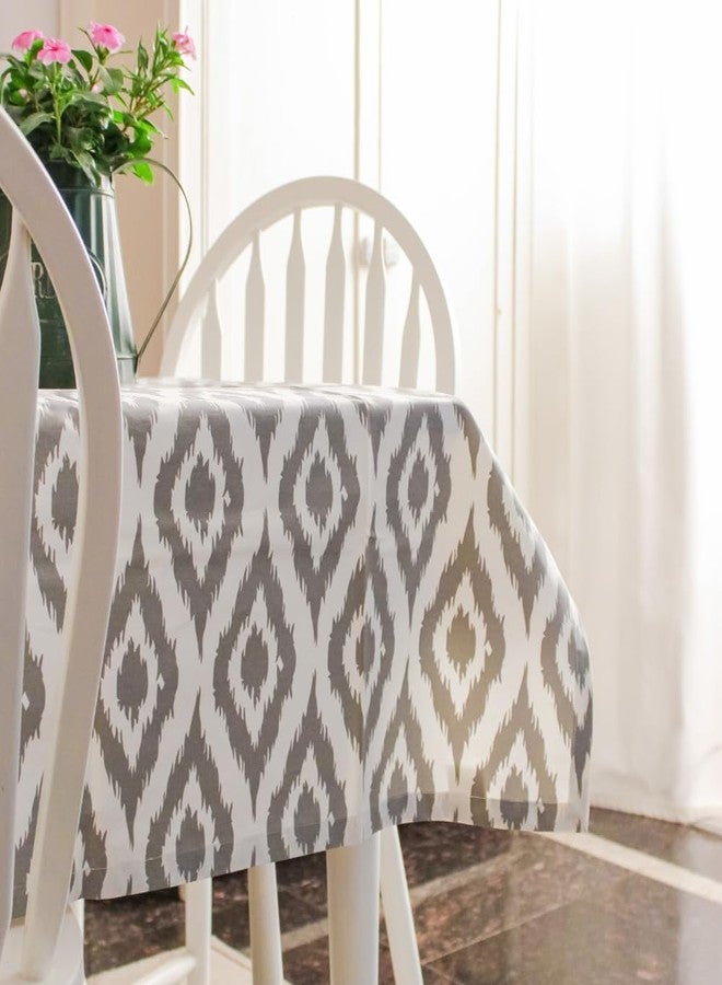 THE YARD HOUSE Wipeable & Anti-Slip Cotton Table Cover - Grey Ikat Inspired, 4 Seater Square (150Cm) | Protects Against Spills & Scratches | Family Dining, Party, Gifting - Image 1