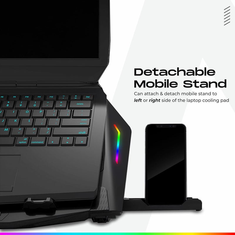tag Gamerz Thunder Laptop Cooling Pad – 2 Silent RGB Turbo Fans, 7 RGB Modes, Detachable Mobile Holder, 17 inch Notebook Support, 5 Level Height Adjustment, LCD Display, Dual USB Hub, Antislip Baffle - Image 3