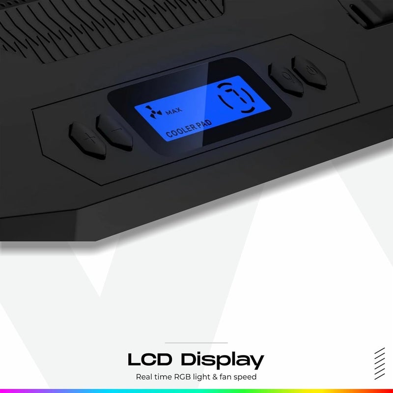 tag Gamerz Thunder Laptop Cooling Pad – 2 Silent RGB Turbo Fans, 7 RGB Modes, Detachable Mobile Holder, 17 inch Notebook Support, 5 Level Height Adjustment, LCD Display, Dual USB Hub, Antislip Baffle - Image 5