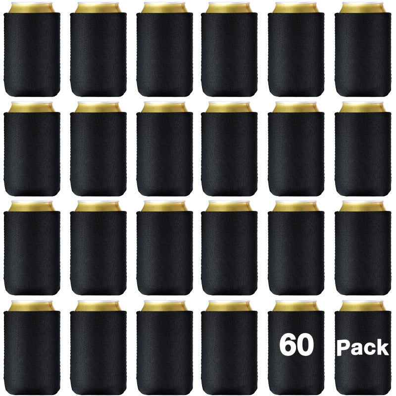 Chengu CHENGU 60 Packs Blank Can Cooler Sleeves Soda Neoprene Can Sleeve Drink Insulator Sleeve Collapsible for Parties Events or WeddingsBlack 