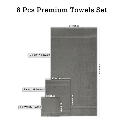 Casa Lino Bath Towel Set of 8 (2 Bath Towels, 4 Wash Cloths & 2 Hand Towels for Bathroom) - 100% Cotton - Highly Absorbent & Quick Dry - Guest Room Essentials for Bathroom Set - (Silver Grey) - Image 3