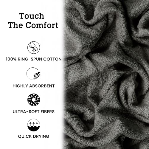 Casa Lino Bath Towel Set of 8 (2 Bath Towels, 4 Wash Cloths & 2 Hand Towels for Bathroom) - 100% Cotton - Highly Absorbent & Quick Dry - Guest Room Essentials for Bathroom Set - (Silver Grey) - Image 5