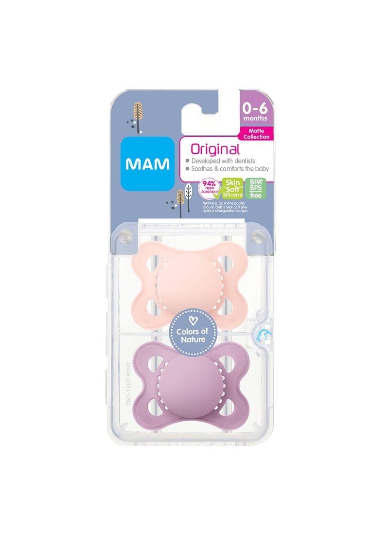 MAM Original Matte Baby Pacifier Nipple Shape Helps Promote Healthy Oral Development Sterilizer Case 2 Pack 06 Months Girl2 Count Pack Of 1  - Image 2