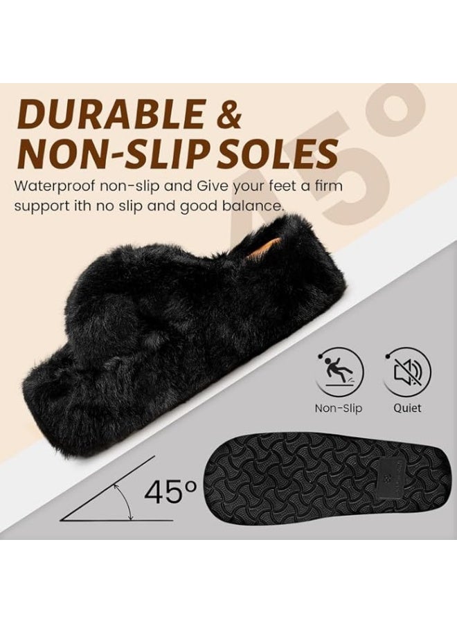 Lucky Kids Women's Slippers Cozy Memory Foam House Bedroom Slippers for Women Fuzzy Plush Comfy Faux Fur Lined Slide Shoes Anti-Skid Sole Trendy Gift Slippers - Image 4