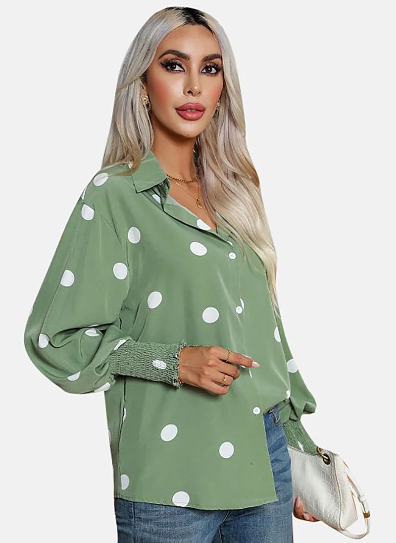 يونيكي Green Polka Dots Slim Fit Shirt