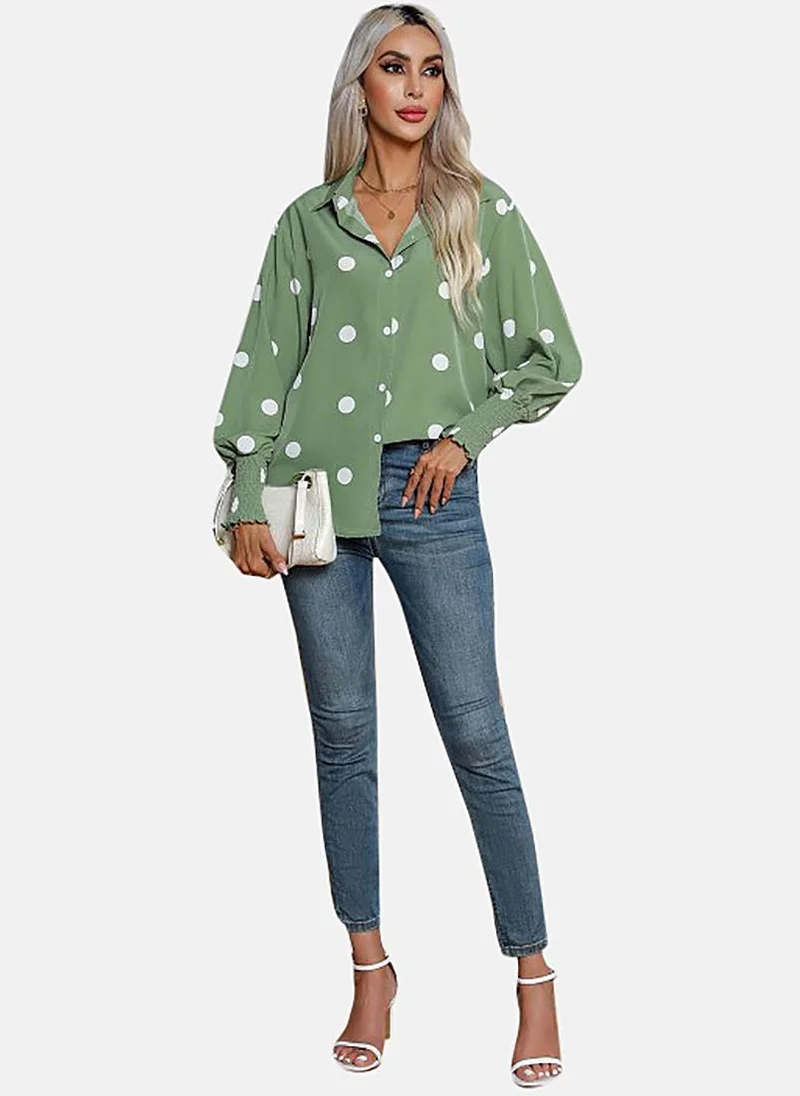 يونيكي Green Polka Dots Slim Fit Shirt