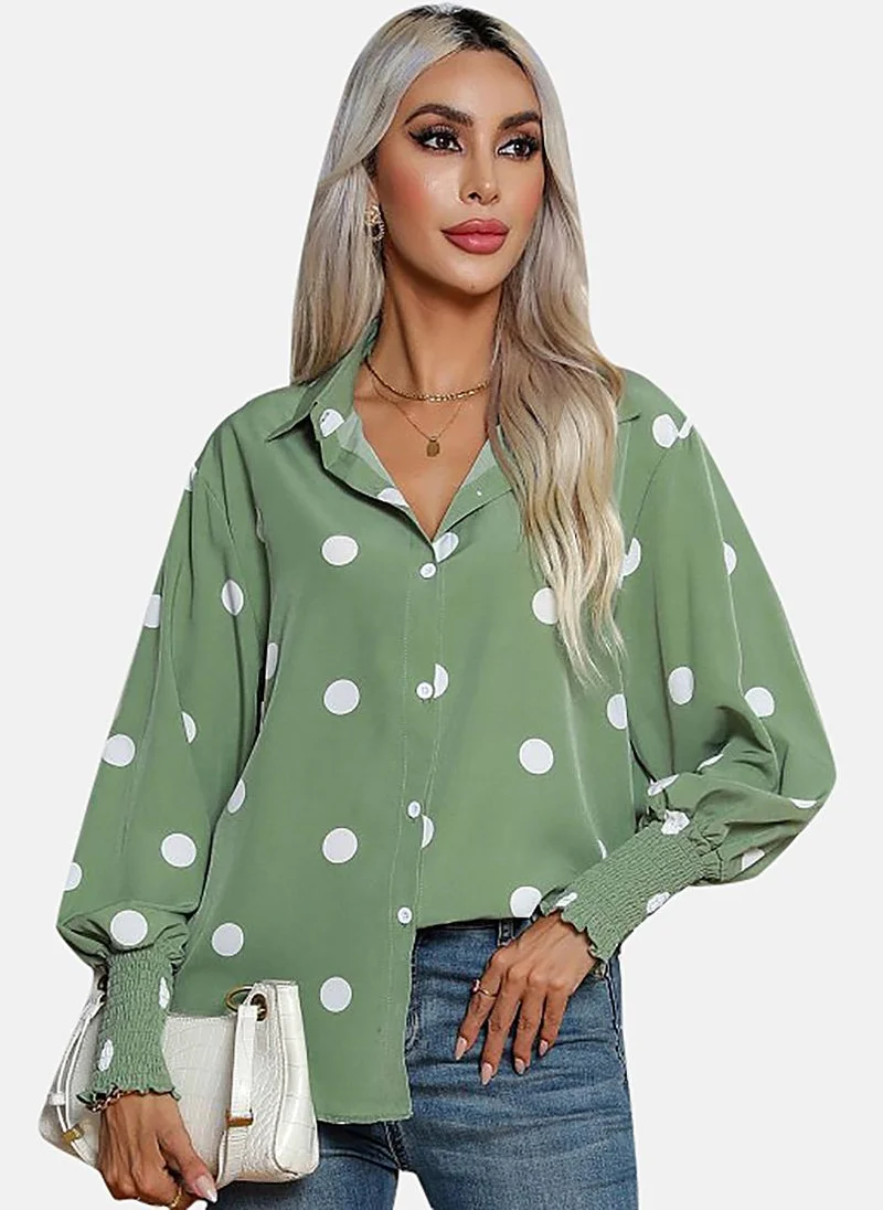 YUNIQEE Green Polka Dots Slim Fit Shirt