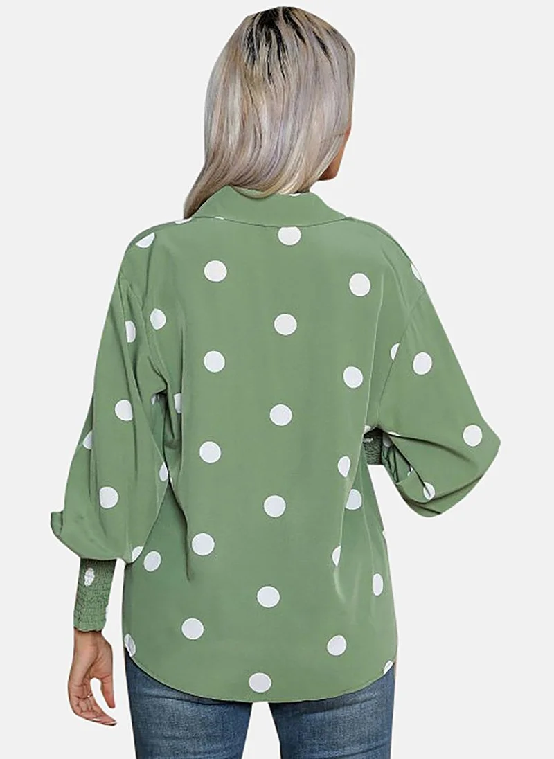 يونيكي Green Polka Dots Slim Fit Shirt