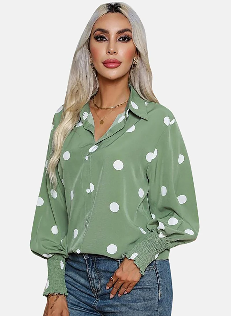 يونيكي Green Polka Dots Slim Fit Shirt