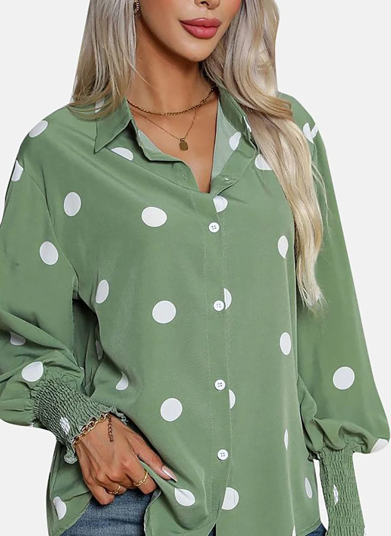 YUNIQEE Green Polka Dots Slim Fit Shirt