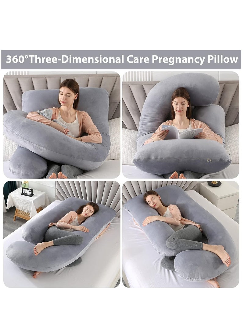 Pregnancy Pillows, Full Body Pillow with Removable Velvet Cover, Maternity Pillow for Pregnant Women (Grey)