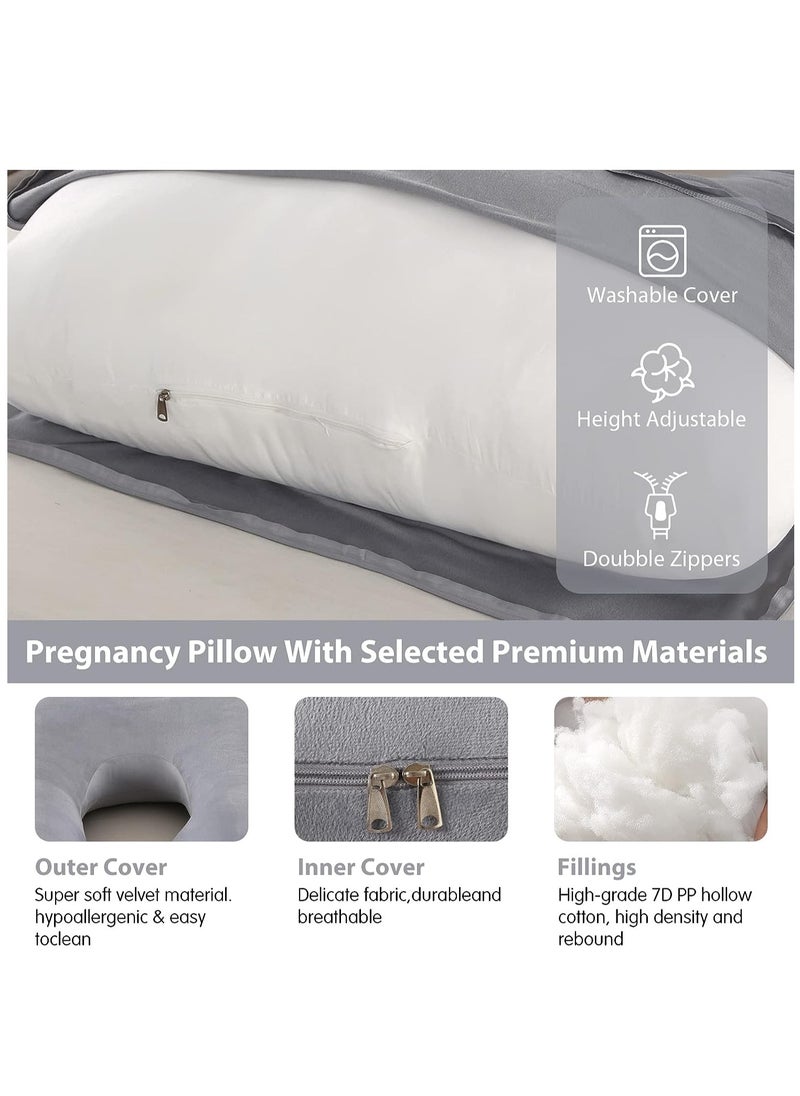 Arabest Pregnancy Pillows, Full Body Pillow with Removable Velvet Cover, Maternity Pillow for Pregnant Women (Grey)  - Image 4