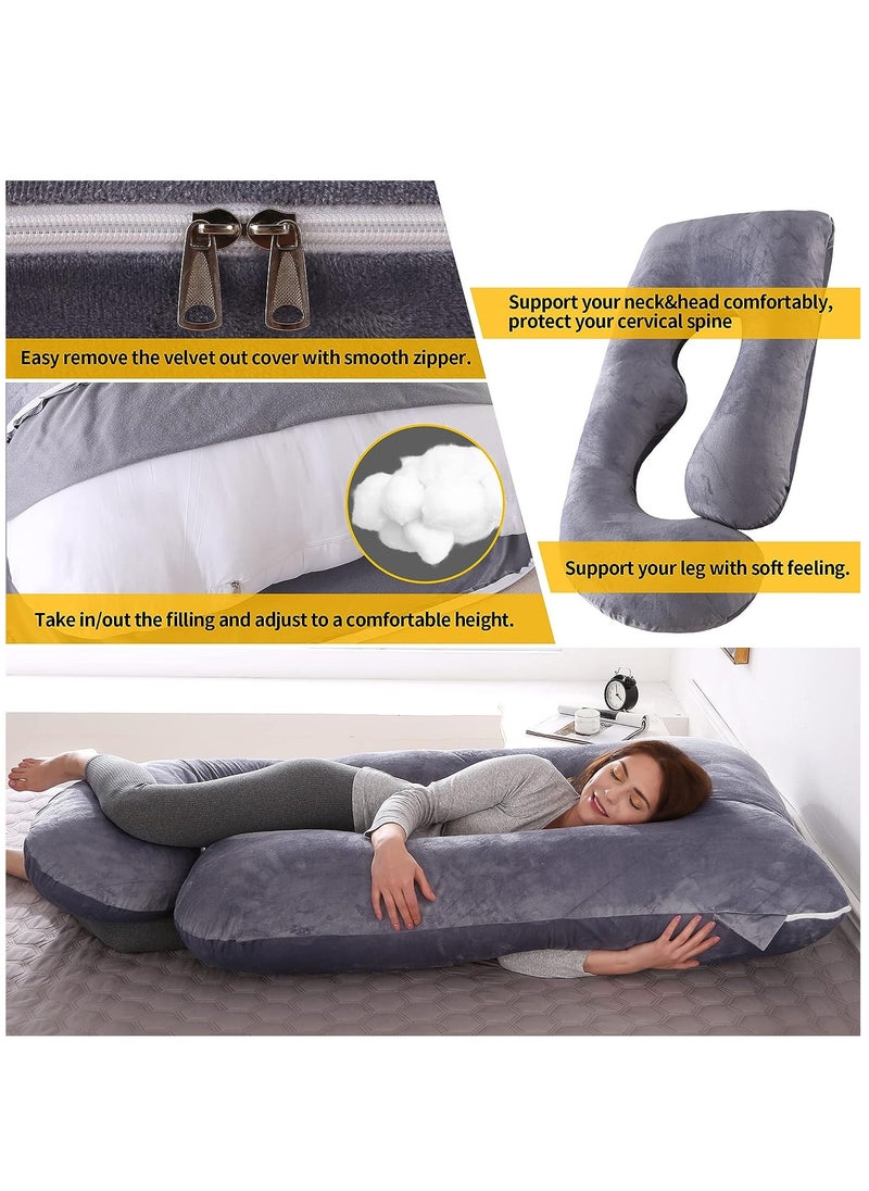 Arabest Pregnancy Pillows, Full Body Pillow with Removable Velvet Cover, Maternity Pillow for Pregnant Women (Grey)  - Image 3