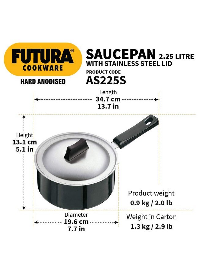 Hawkins Futura 2.25 Litre Saucepan, Hard Anodised Sauce Pan with Stainless Steel Lid, Cooking Pot with Long Handle, Black (AS225S) - Image 2