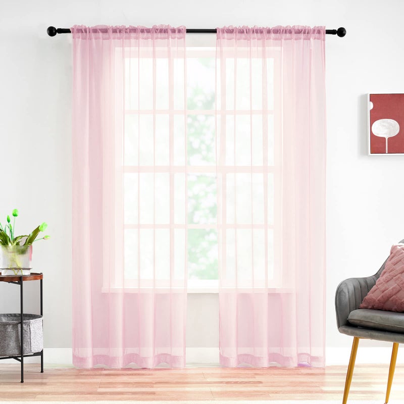 Light Pink Sheer Curtains 63 Inch Length for Bedroom Living Room Kitchen 2 Panels Set Rod Pocket Pink Curtains for Girls Bedroom Light Filtering Sheer Window Treatment Drapes 52x63 Inches Long