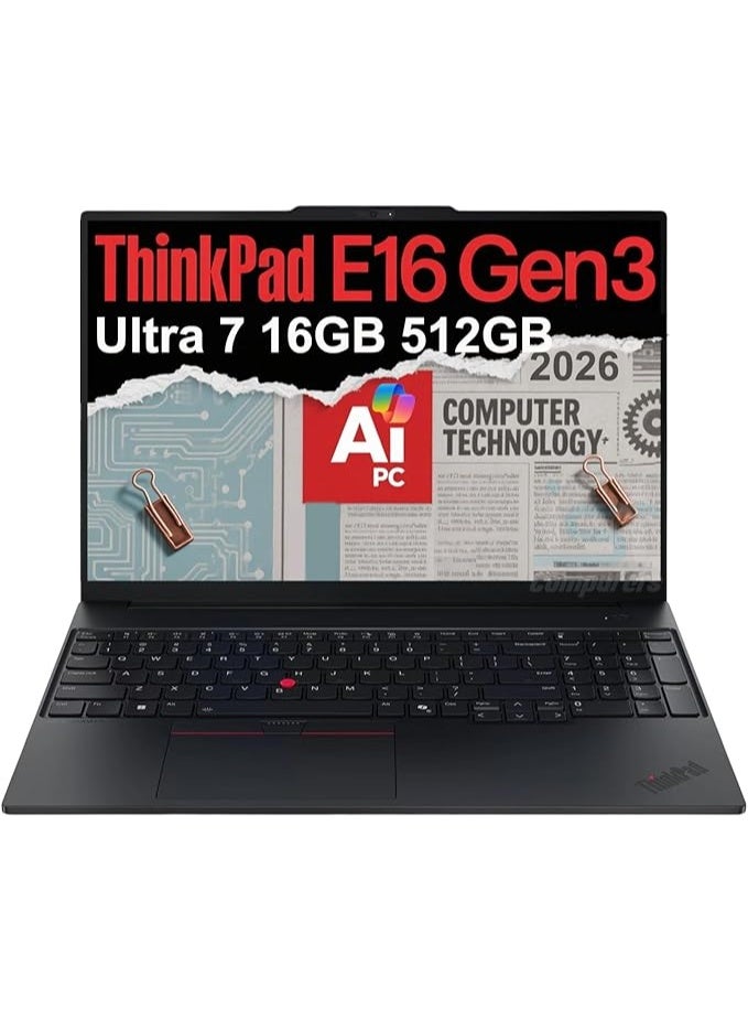 English: Business Laptop 16" FHD+ Anti-Glare Intel 16-Core Ultra 7 Processor High-Performance AI PC with DDR5 RAM Fast SSD Thunderbolt 4 Win 11 Pro - Image 1