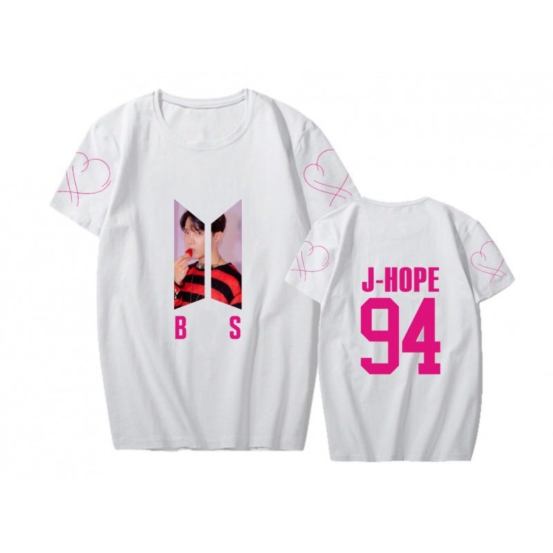 Korean Borderless T-shirt Foreign Trade Bodycon Anti-pop Short Sleeve T-shirt Kpop Album Weekly Edge Same Style J-HOPE (white)