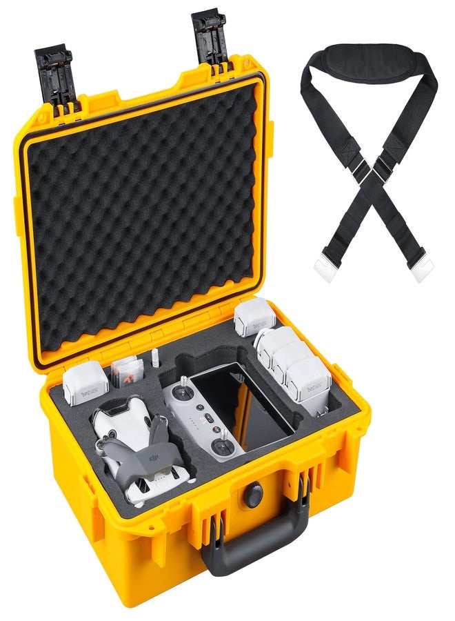 Lykus Titan MM410 Waterproof Hard Case for DJI Mini 4 Pro/Mini 3/Pro and RC2/RC/RC-N2/N1, Yellow with Shoulder Strap, Support 7 batteries and RC lanyard [CASE ONLY] - Image 1