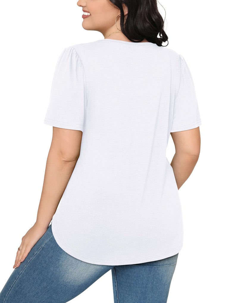 OFEEFAN Womens T Shirts Summer Pleating Round Neck Short Sleeve Plain Tops White XL - Image 5