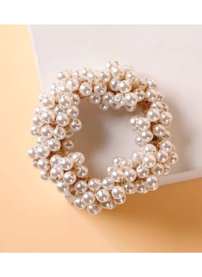 Goolsky 1pc Sweet and Stylish Full Faux Pearl Hair Tie for Women and Female - Perfect for Ponytails and Hair Accessories  - Image 5