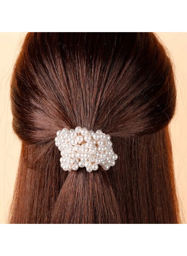 Goolsky 1pc Sweet and Stylish Full Faux Pearl Hair Tie for Women and Female - Perfect for Ponytails and Hair Accessories  - Image 1