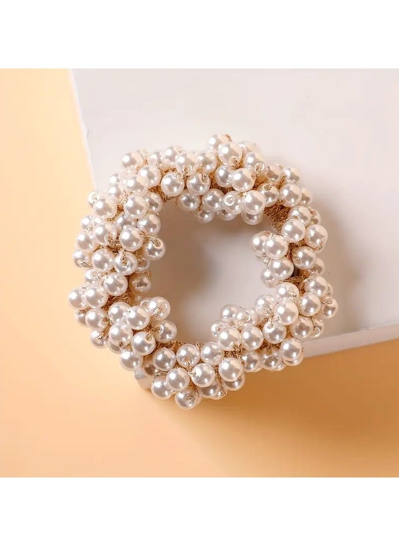 Goolsky 1pc Sweet and Stylish Full Faux Pearl Hair Tie for Women and Female - Perfect for Ponytails and Hair Accessories  - Image 2