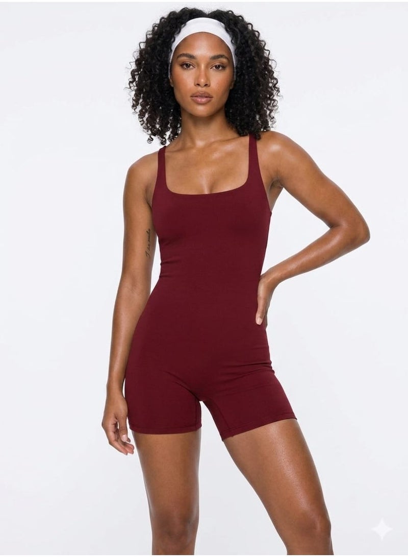 Shappex Women’s Ribbed Yoga Romper One Piece Workout Jumpsuit with Criss-Cross Back, Tummy Control & Sculpting Fit, Stretchy Breathable Activewear for Gym, Pilates & Everyday Wear - Image 2