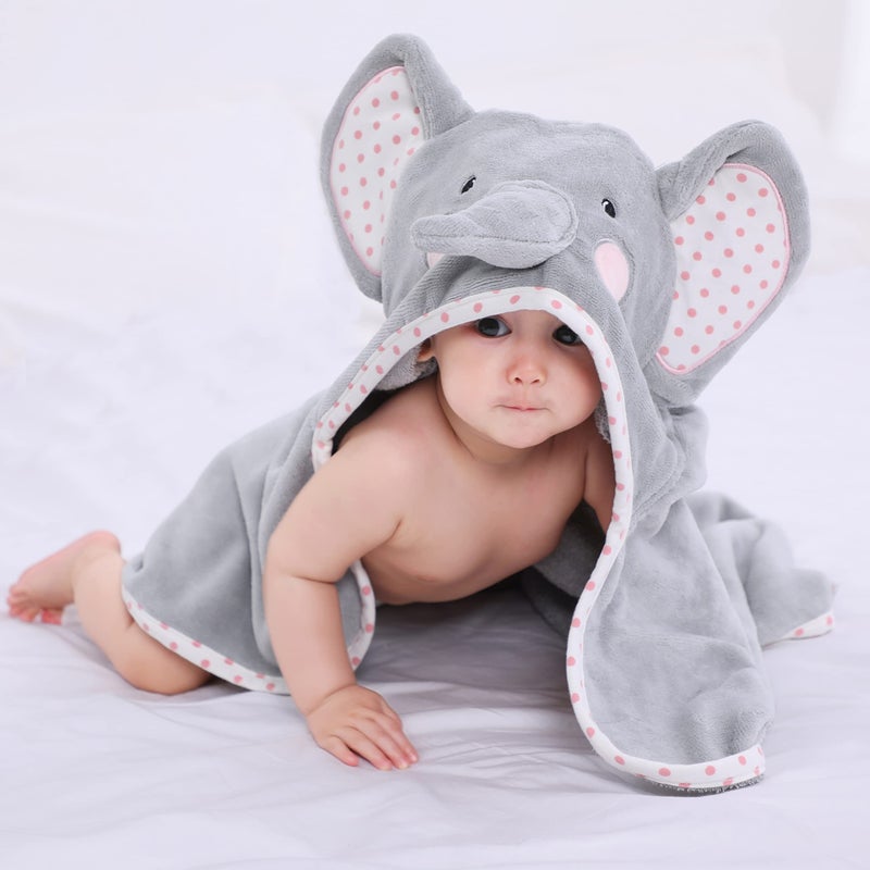 Tbezy Baby Hooded Towel With Unique Animal Design Ultra Soft Thick Cotton Bath Towel For Newborn (Elephant) - Image 3