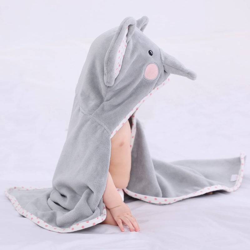 Tbezy Baby Hooded Towel With Unique Animal Design Ultra Soft Thick Cotton Bath Towel For Newborn (Elephant) - Image 4