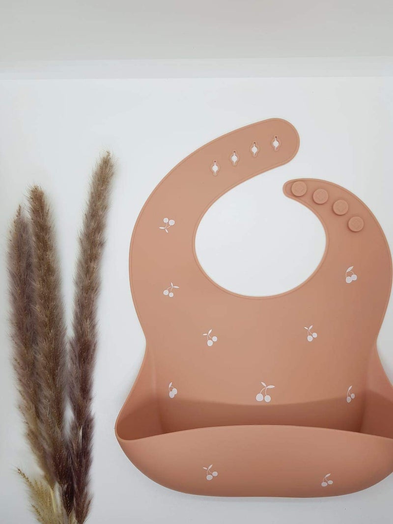 PandaEar Easily Wipe Clean Silicone Baby Bibs - Comfortable and Soft (Apricot) - Image 2