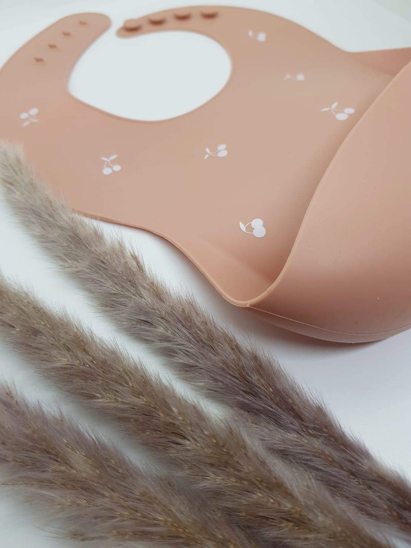 PandaEar Easily Wipe Clean Silicone Baby Bibs - Comfortable and Soft (Apricot) - Image 1