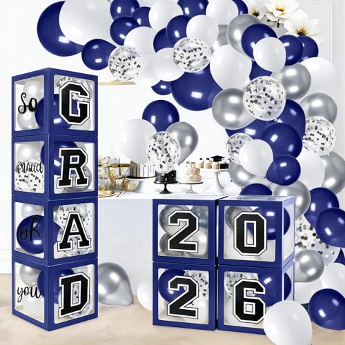 Labrostar Graduation Decorations 2026 Graduation Party Decorations Set of 4 Boxes with 129pcs Balloons Arch Garland Kit Party Supplies for Any Grades Blue - Image 1